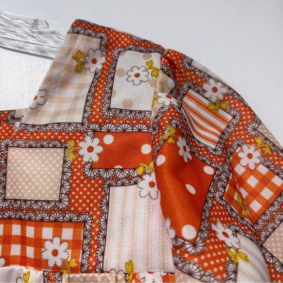 Vintage 60s/70s Orange Floral Short Sleeve Top Retro Boxy Women’s Size XL Boho - Picture 4 of 16